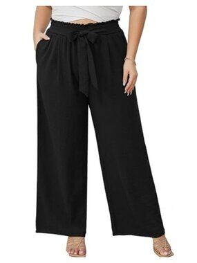 Plus Size Wide Leg Palazzo Pants High Waisted Lightweight Drawstring Tie Knot